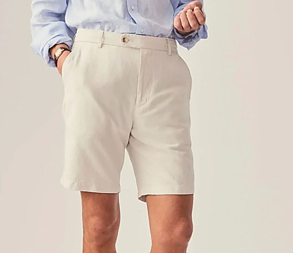 J McLaughlin Men’s Linen Blend Khaki Shorts Preppy Casual Coastal Beige Size 42